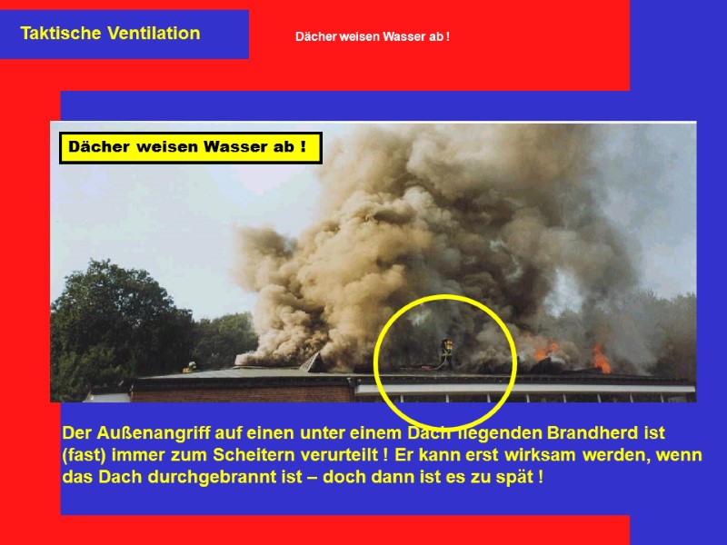 Taktische Ventilation Der Außenangriff auf einen unter einem Dach liegenden Brandherd ist  (fast)